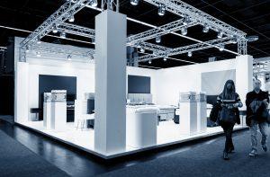 modern trade show booth in a trade fair hall. ideal for websites and magazines layouts
