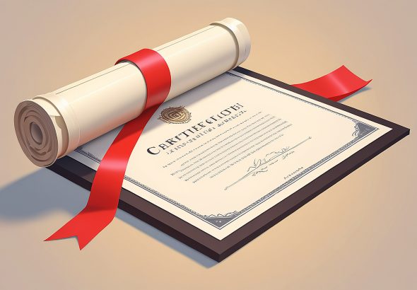 3D certificate, rolled paper, vector illustration, certificate d